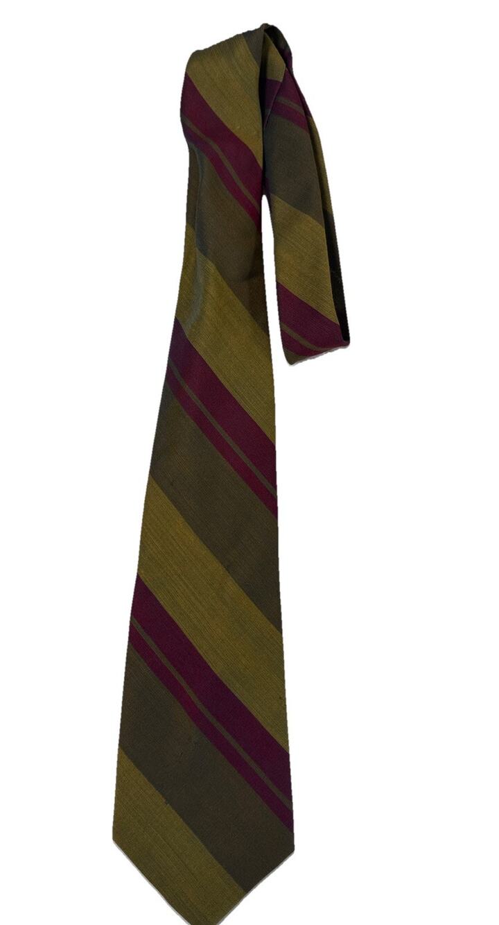 VTG The Broadway Wide Tie 4” Olive Gold Burgundy Diagonal Stripe Mod 1970s Exec